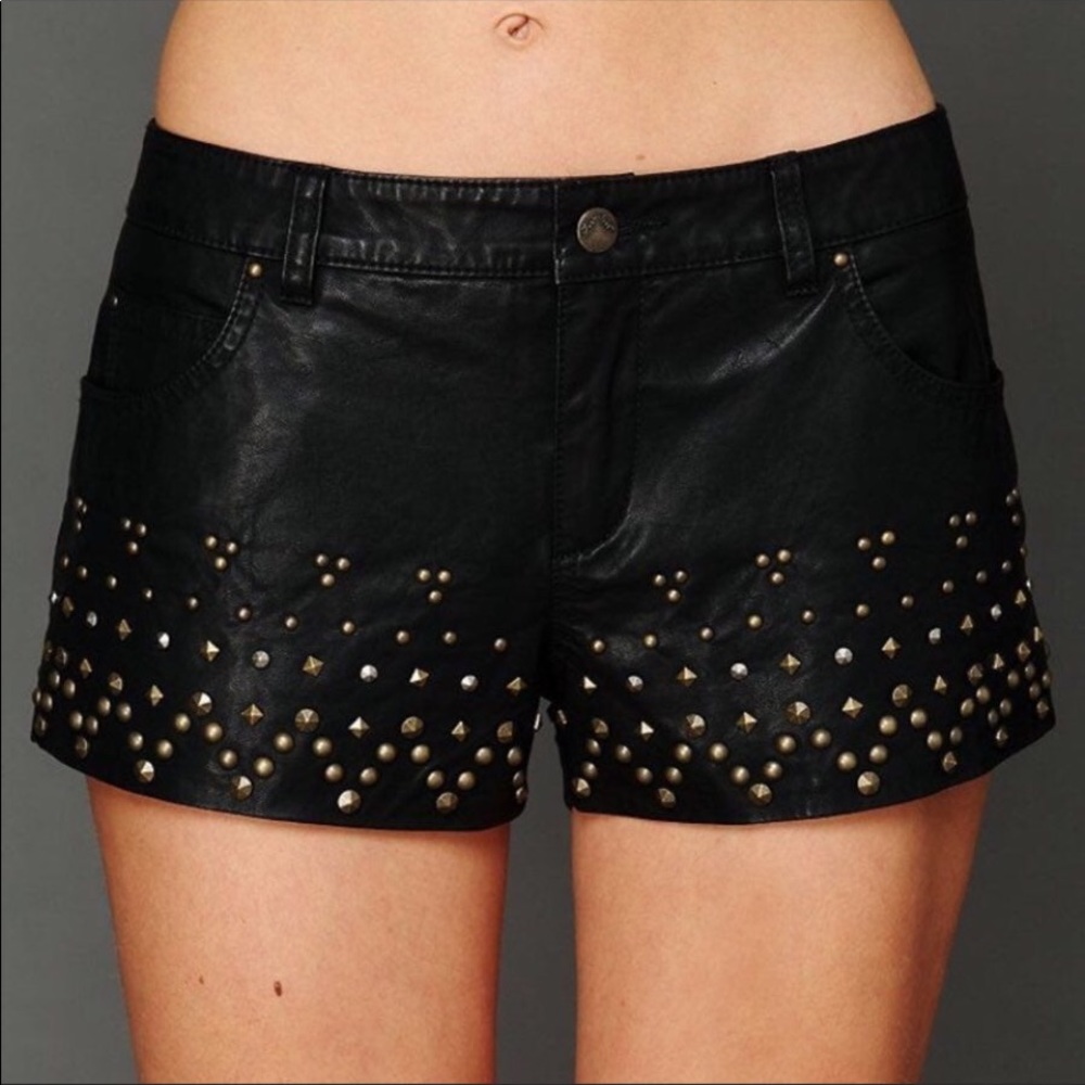 Free People studded black leather shorts